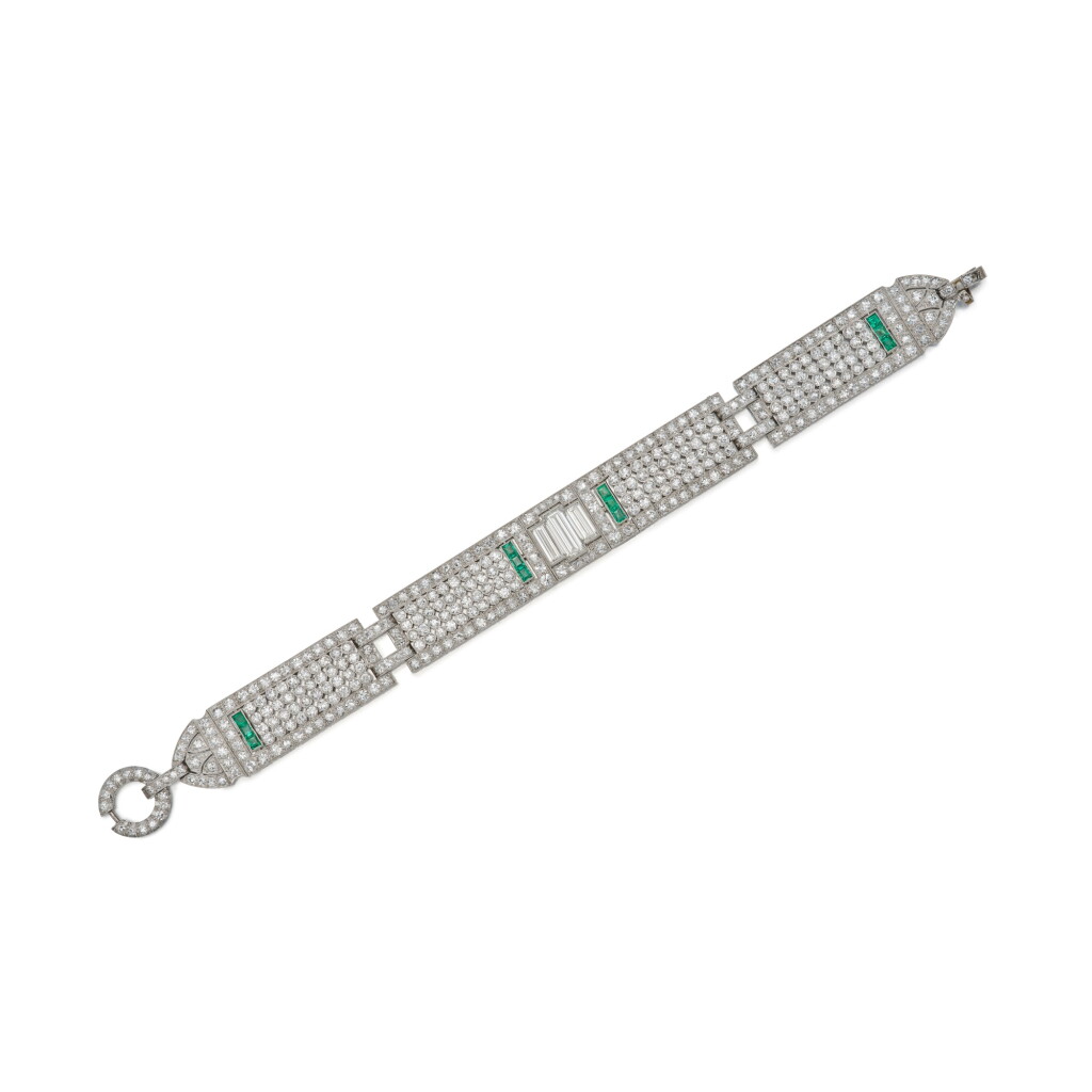 View full screen - View 1 of Lot 139. An Emerald and Diamond Bracelet.