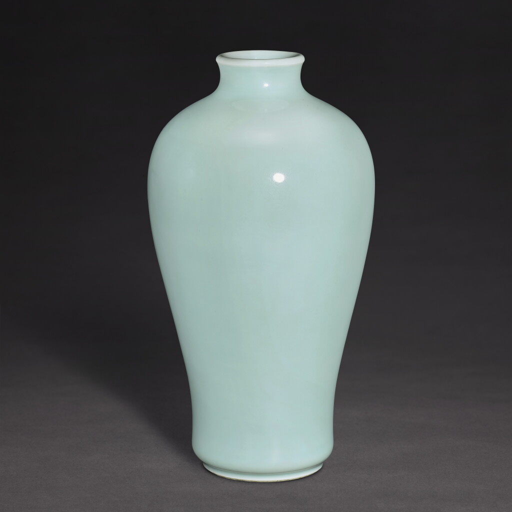 View full screen - View 1 of Lot 3505. A superbly potted celadon-glazed vase, meiping, Mark and period of Yongzheng | 清雍正 粉青釉梅瓶 《大清雍正年製》款.