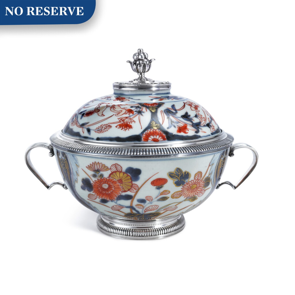 View full screen - View 1 of Lot 65. A Japanese Imari Porcelain Covered Bowl with Silver Mounts and Handles, the Porcelain Circa 1690; the Silver Circa 1900.