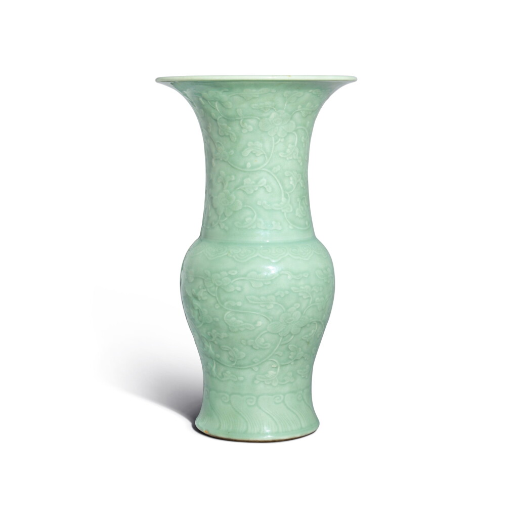 View full screen - View 1 of Lot 1110. A celadon-glazed 'floral' baluster vase, 19th / 20th century | 十九 / 二十世紀 粉青釉纏枝花卉紋瓶.
