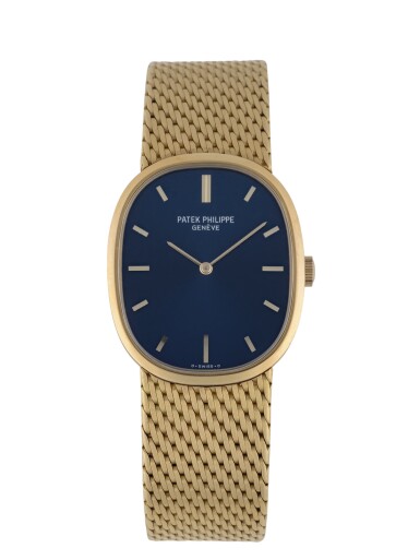 View full screen - View 1 of Lot 23. PATEK PHILIPPE | GOLDEN ELLIPSE, REF 3748/1 YELLOW GOLD BRACELET WATCH WITH MATCHING CUFFLINKS MADE IN 1977.