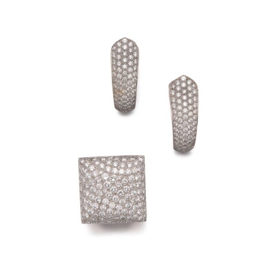 View full screen - View 1 of Lot 221. White Gold and Diamond Ring and Pair of Earclips, France.