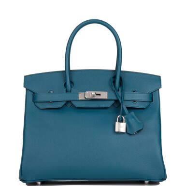View full screen - View 1 of Lot 87. HERMÈS | VERT BOSPHORE BIRKIN 30CM OF EPSOM LEATHER WITH PALLADIUM HARDWARE.