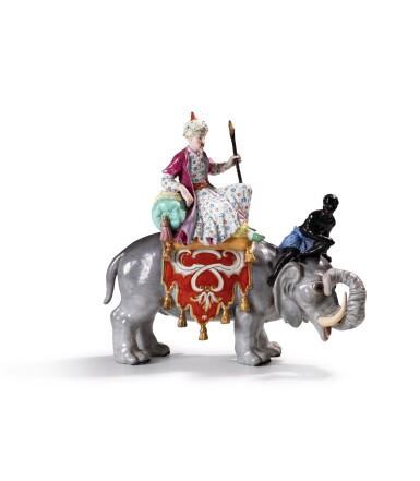 View full screen - View 1 of Lot 47. A Meissen group of a Sultan riding an elephant after the model by J.J. Kaendler and Peter Reinicke, 19th century | Groupe en porcelaine de Meissen représentant un sultan montant un éléphant d'après le modèle de J.J. Kaendler et Peter Reinicke, XIXeme siècle.