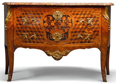 View full screen - View 1 of Lot 131. A DUTCH GILT-BRONZE MOUNTED TULIPWOOD MARQUETRY AND PARQUETRY COMMODE, ATTRIBUTED TO MATTHIJS HORRIX CIRCA 1765.