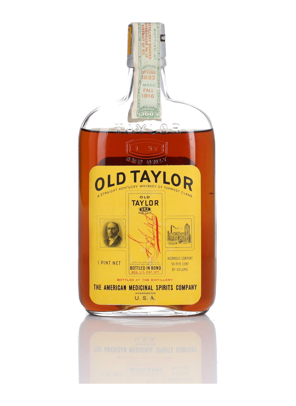 View full screen - View 1 of Lot 238. Old Taylor 100 Proof 1916 (1 BT Pint).