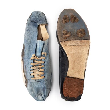 View full screen - View 1 of Lot 13. Nike Co-Founder Bill Bowerman 1960s Pre-Nike Handmade Black and Blue Track Spikes.