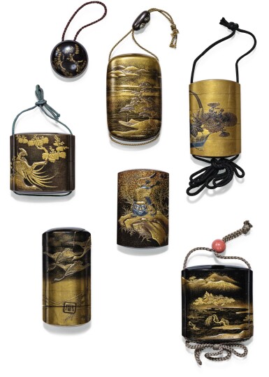 View full screen - View 1 of Lot 189. ENSEMBLE DE SIX INRO JAPON, XVIIIE-XIXE SIÈCLE | Six lacquer inro, Japan, 18th/19th century.