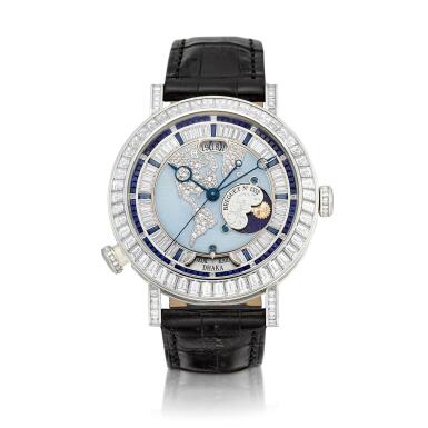 View full screen - View 1 of Lot 2028. Classique Hora Mundi, Reference 5719PT/AS/9ZV/DD0D | A platinum diamond and sapphire-set wristwatch with instant change time-zone, synchronized date and day and night, Circa 2013 | 寶璣 | Classique Hora Mundi 型號5719PT/AS/9ZV/DD0D | 鉑金鑲鑽石及藍寶石腕錶,備瞬跳時區、同步日期及晝夜顯示,約2013年製.