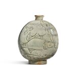 A Buncheong sgraffiato 'fish' moonflask, Joseon dynasty, late 15th century