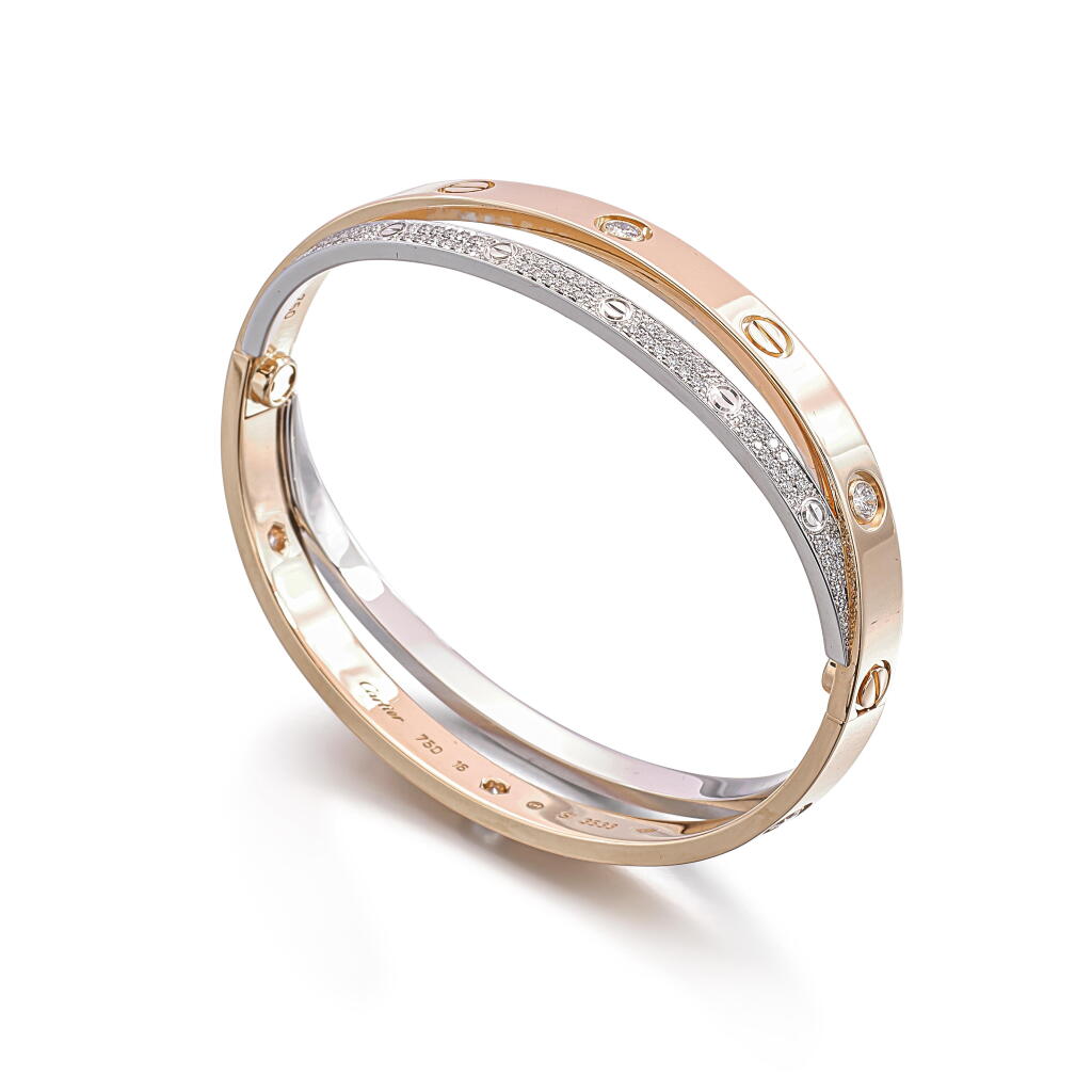 View full screen - View 1 of Lot 2725. 'Love' Gold and Diamond Bangle | 卡地亞 | 'Love' K金 配 鑽石 手鐲.