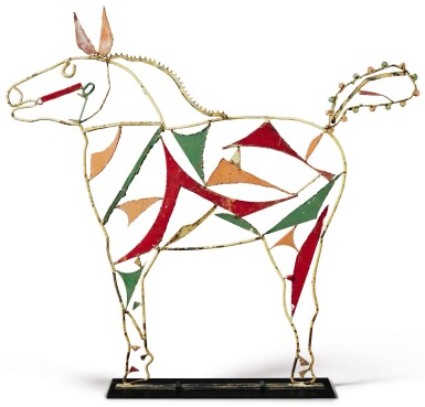 View full screen - View 1 of Lot 1466. AMERICAN WELDED AND PAINTED WIRE AND SHEET-IRON HORSE SCULPTURE, CIRCA 1950.