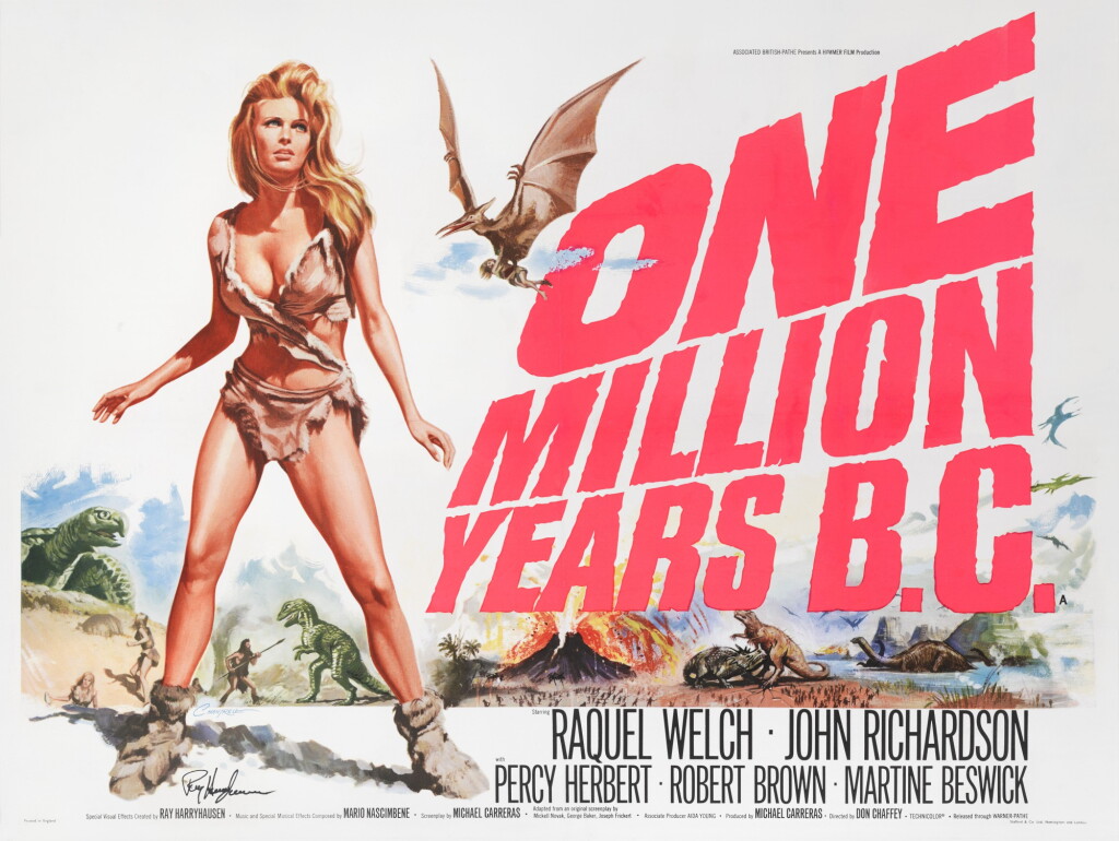 View full screen - View 1 of Lot 55. One Million Years B.C. (1966), poster, British, signed by Ray Harryhausen.