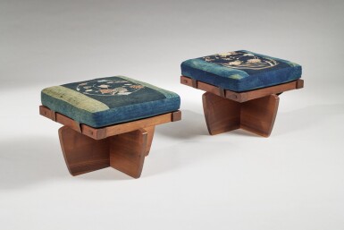 View full screen - View 1 of Lot 537. Pair of “Greenrock” Ottomans from the Japanese House of Governor and Mrs. Nelson A. Rockefeller, Pocantico Hills, New York.