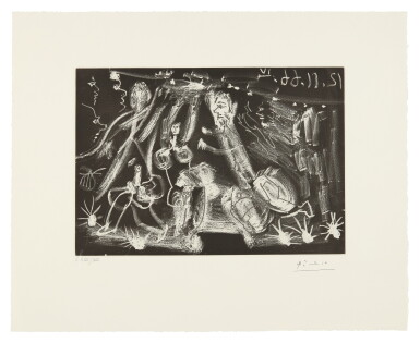 View full screen - View 1 of Lot 90. PABLO PICASSO | SOUS LE FEUX DE LA RAMPE: "AU VIOL!" (B. 1415; BA. 1430).