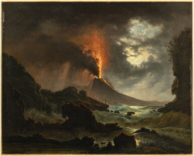 View full screen - View 1 of Lot 56. View of Vesuvius erupting from Posilippo | Vue du Vésuve en éruption depuis le Posilippo.