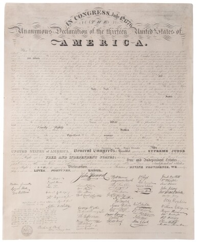 View full screen - View 1 of Lot 61. Declaration of Independence | Copied from the original Declaration of Independence in the Department of State.