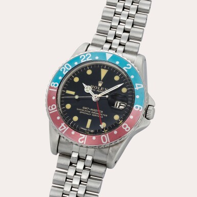 View full screen - View 1 of Lot 201. GMT-Master 'Cornino', Reference 1675 | A stainless steel dual time zone wristwatch with date and bracelet | Circa 1964.