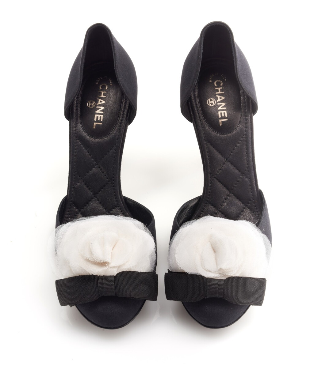 View full screen - View 1 of Lot 5. Pair of black grosgrain and leather pumps.