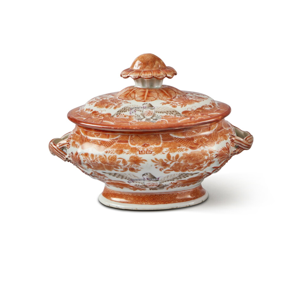 View full screen - View 1 of Lot 901. A Rare Chinese Export 'Orange Fitzhugh' 'Eagle' Oval Sauce Tureen and Cover Qing Dynasty, Jiaqing Period, circa 1810-20.