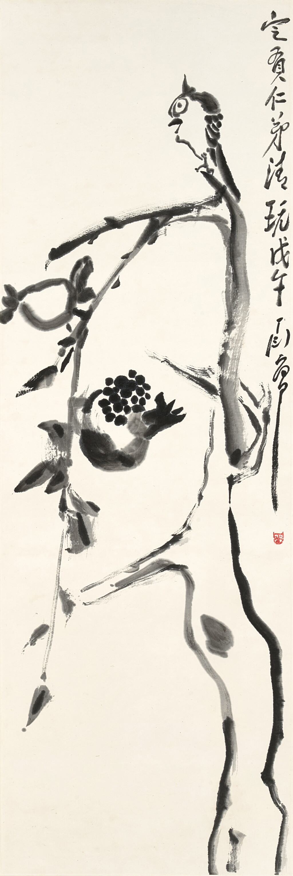 View full screen - View 1 of Lot 6040. 丁衍庸 石榴小鳥 | Ding Yanyong, Pomegranate and Bird.