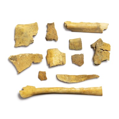 View full screen - View 1 of Lot 571. A RARE GROUP OF ELEVEN ORACLE BONES WITH INSCRIPTIONS, SHANG DYNASTY, 13TH-11TH CENTURY BC.