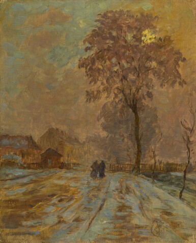 View full screen - View 1 of Lot 152. Paysage de neige, deux figures.