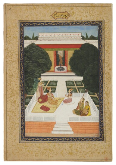 View full screen - View 1 of Lot 53. A Lady entertained on a terrace, India, Provincial Mughal, Lucknow, circa 1760.