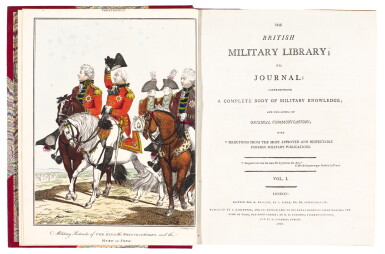 View full screen - View 1 of Lot 61. The British Military Library or Journal, 1799-1801, 2 volumes, later half red morocco.