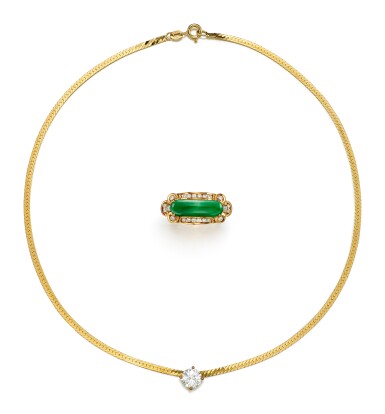 View full screen - View 1 of Lot 9191. DIAMOND NECKLACE AND JADEITE AND DIAMOND RING | 鑽石項鏈; 及 翡翠 配 鑽石 戒指.