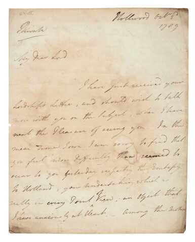 View full screen - View 1 of Lot 139. William Pitt, the Younger | Series of 12 autograph letters signed, to William Eden, on international affairs, 1786-90s.