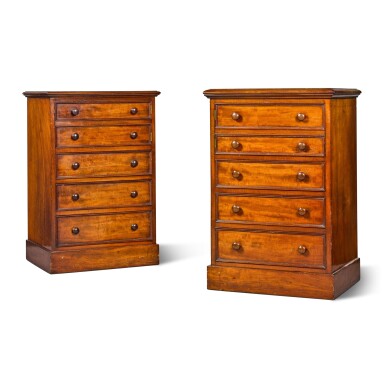 View full screen - View 1 of Lot 137. A matched pair of early Victorian mahogany pedestal bedside cupboards, circa 1840.