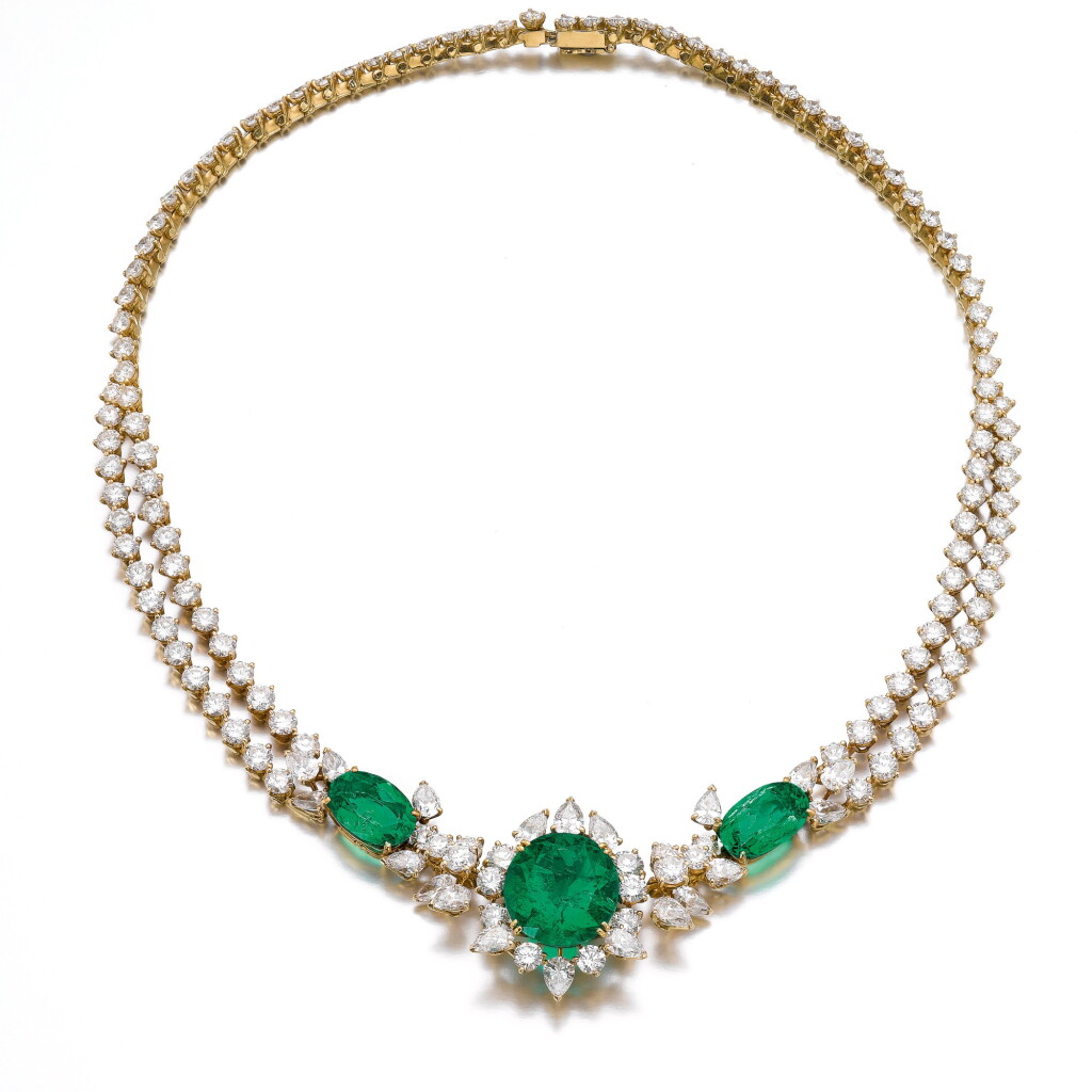 View full screen - View 1 of Lot 324. FRED | EMERALD AND DIAMOND NECKLACE.