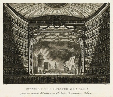 View full screen - View 1 of Lot 72. Opera--Set designs. Raccolta di scene teatrali eseguite o disegnate dai più celebri Pittori Scenici in Milano, 1820s.