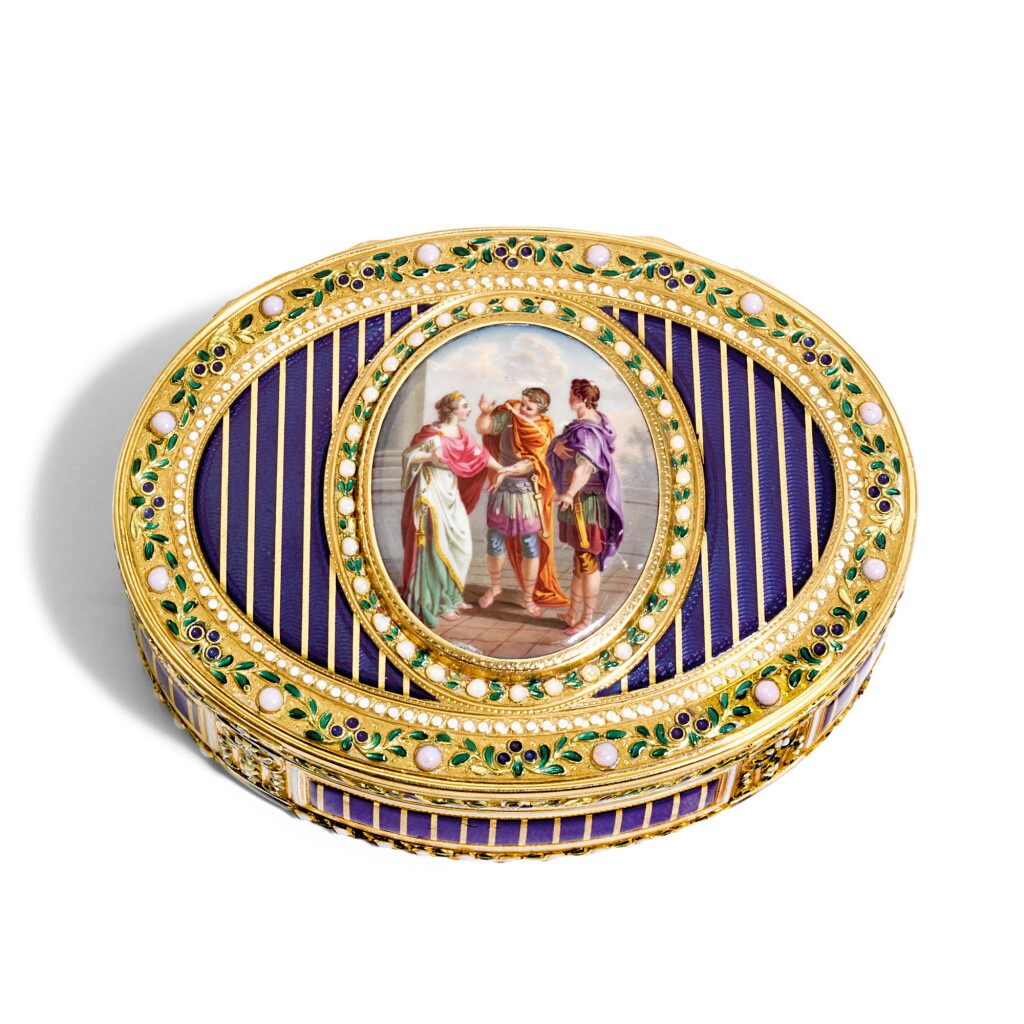View full screen - View 1 of Lot 75. A gold and enamel snuff box, Jean-Etienne Blerzy, Paris, 1784.