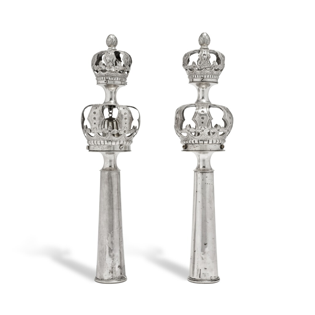 View full screen - View 1 of Lot 65. A Pair of German Silver Torah Finials, Breslau, 1839-1849.