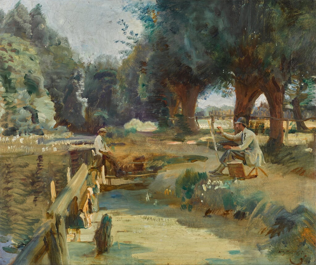 View full screen - View 1 of Lot 162. Maurice Codner painting at Flatford.