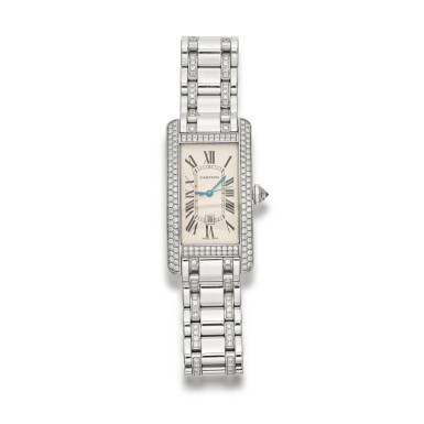 View full screen - View 1 of Lot 296. Eighteen-Karat White Gold and Diamond 'Tank Américaine' Wristwatch.