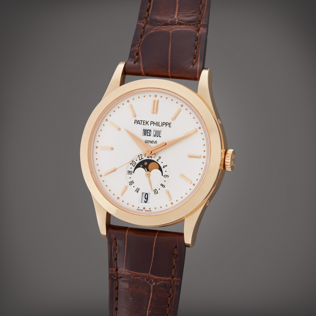 View full screen - View 1 of Lot 65. Reference 5396R-011 | A pink gold automatic annual calendar wristwatch with moon phases and 24-hour indication, Circa 2014.