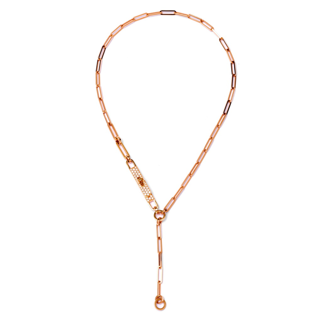 View full screen - View 1 of Lot 116. 18KT Rose Gold and Diamond Kelly Chain Lariat Small Model Necklace .