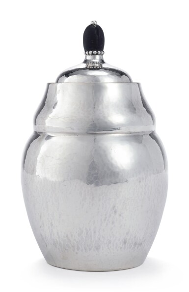 View full screen - View 1 of Lot 30. A Rare Danish Silver and Wood Tea Caddy, No. 1, Georg Jensen Silversmithy, Copenhagen, 1919.