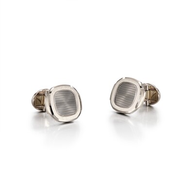 View full screen - View 1 of Lot 8117. Nautilus | A pair of white gold cufflinks, Circa 2015 | 百達翡麗 | Nautilus | 一對白金袖扣,約2015年製.