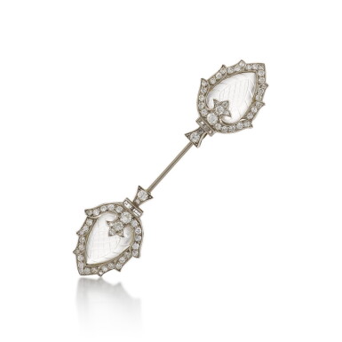 View full screen - View 1 of Lot 227. A rock crystal and diamond jabot brooch, circa 1925.