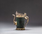 A gilt-silver mounted spinach green jade jug, Mongolia, circa 19th century | 蒙古 約十九世紀 碧玉銀鎏金釦壺