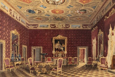 View full screen - View 1 of Lot 247. ATTRIBUÉ À NIKOLAÏ SCHOLZE | Two views of a salon of an embassy in Rome | Deux vues d'un salon d'ambassade à Rome.