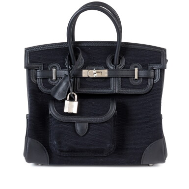 View full screen - View 1 of Lot 475. Noir Swift and Toile Goeland Birkin Cargo 25 Palladium Hardware, 2022.