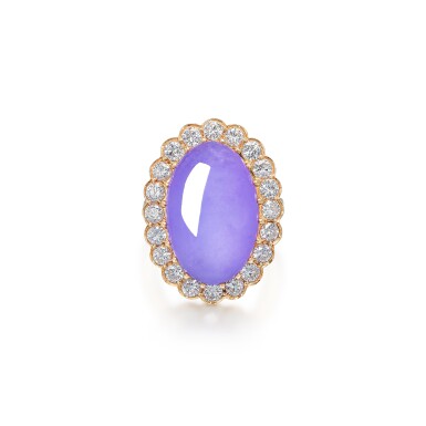 View full screen - View 1 of Lot 1688. LAVENDER JADEITE AND DIAMOND RING | 天然紫色翡翠 配 鑽石 戒指.