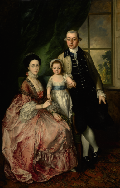 View full screen - View 1 of Lot 71. THOMAS GAINSBOROUGH, R.A. | PORTRAIT OF PHILIP DEHANY WITH HIS WIFE MARGARET AND THEIR DAUGHTER MARY, FULL LENGTH, IN AN INTERIOR.