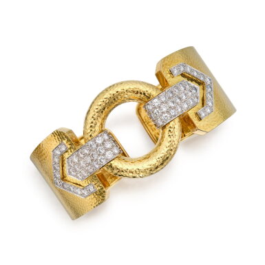 View full screen - View 1 of Lot 1. Gold and Diamond Cuff-Bracelet.