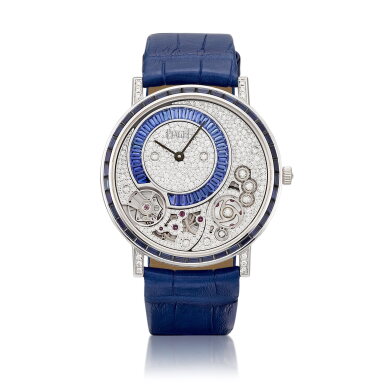 View full screen - View 1 of Lot 239. Limited Edition 'Altiplano' Sapphire and Diamond Wristwatch No. 08/08 | 伯爵 | 限量 藍寶石 及 鑽石 腕錶 No. 08/08.